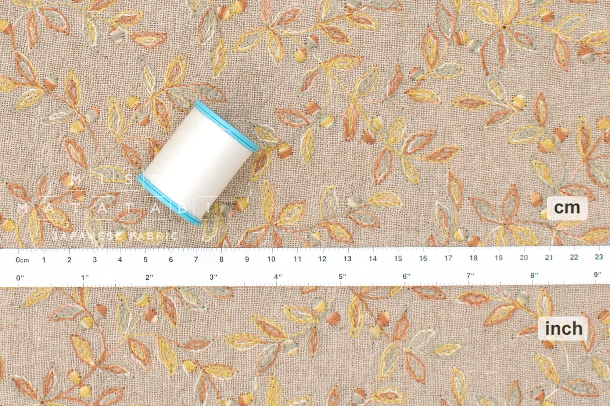 Japanese Fabric Shokunin Collection Yarn-Dyed Sun-Dried Kasuri Embroidered Linen Blend - soft yellow -  50cm