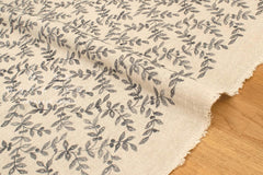 Japanese Fabric Shokunin Collection Yarn-Dyed Sun-Dried Kasuri Embroidered Linen Blend - charcoal black -  50cm