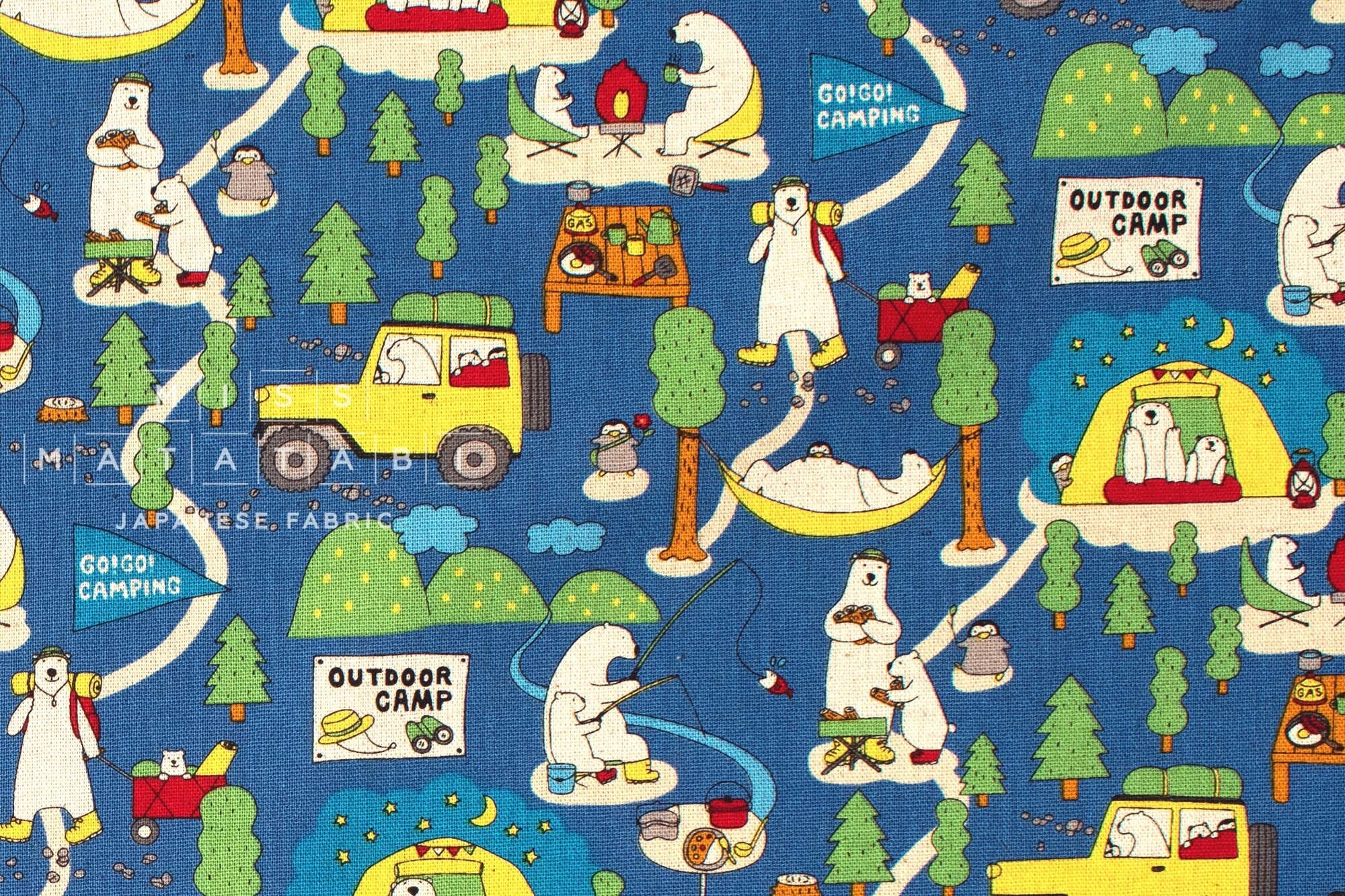 Japanese Fabric Polar Bear and Penguin Go Camping - E - 50cm