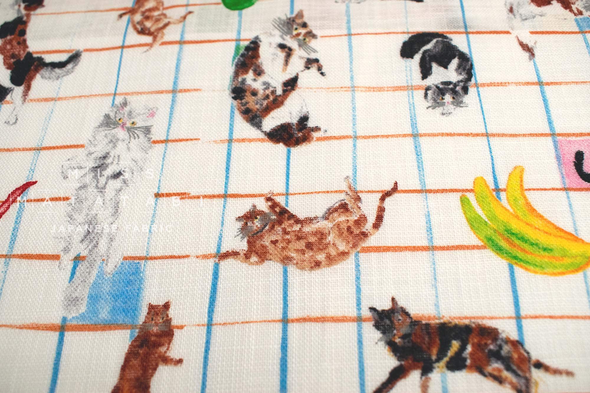 Japanese Fabric Kokka Paper Message Cats and Table Fruit - 50cm