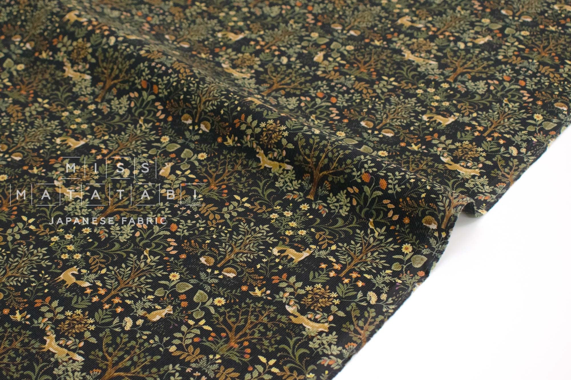 Japanese Fabric Corduroy Where the Animals Meet - E - 50cm