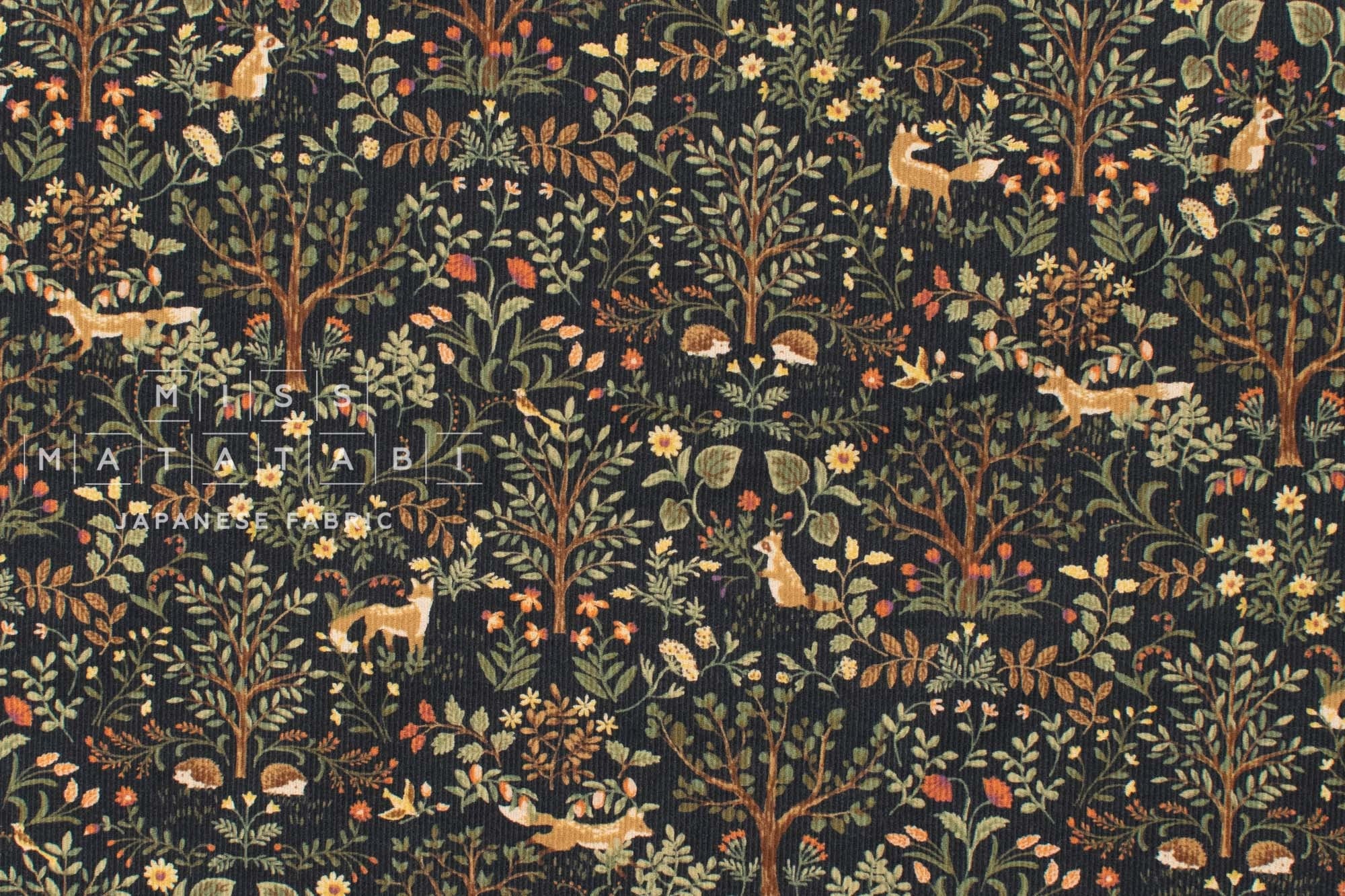 Japanese Fabric Corduroy Where the Animals Meet - E - 50cm