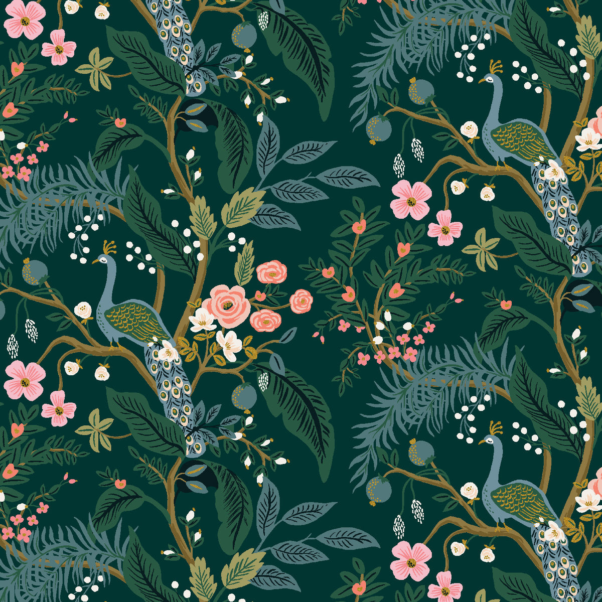 Cotton + Steel Rifle Paper Co. Vintage Garden Peacock - hunter metallic - 50cm