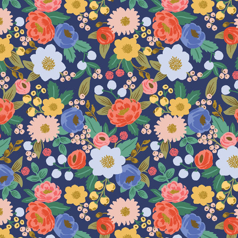 Cotton + Steel Rifle Paper Co. Vintage Garden Vintage Blossom - blue metallic - 50cm