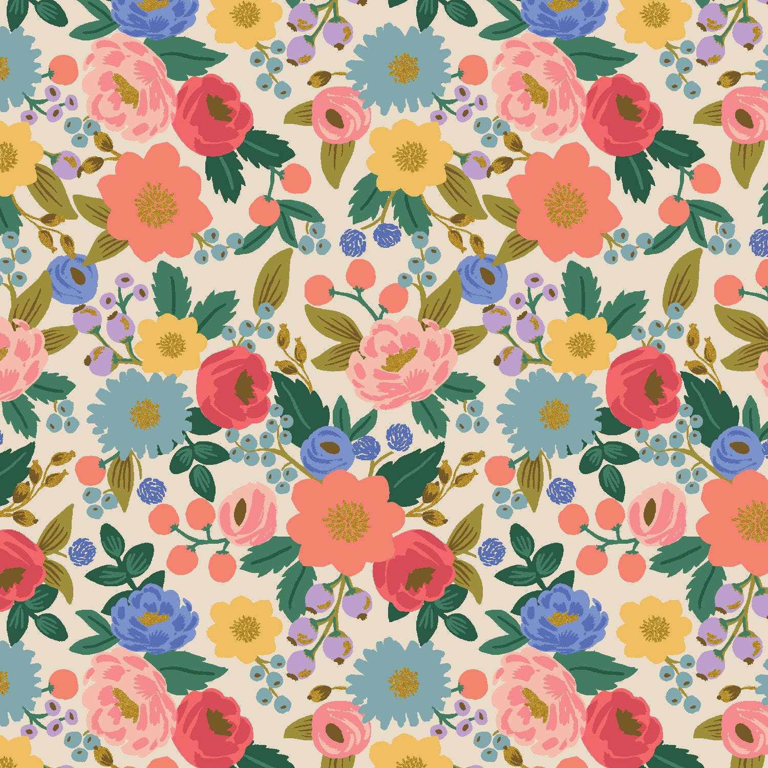 Cotton + Steel Rifle Paper Co. Vintage Garden Vintage Blossom - cream metallic - 50cm