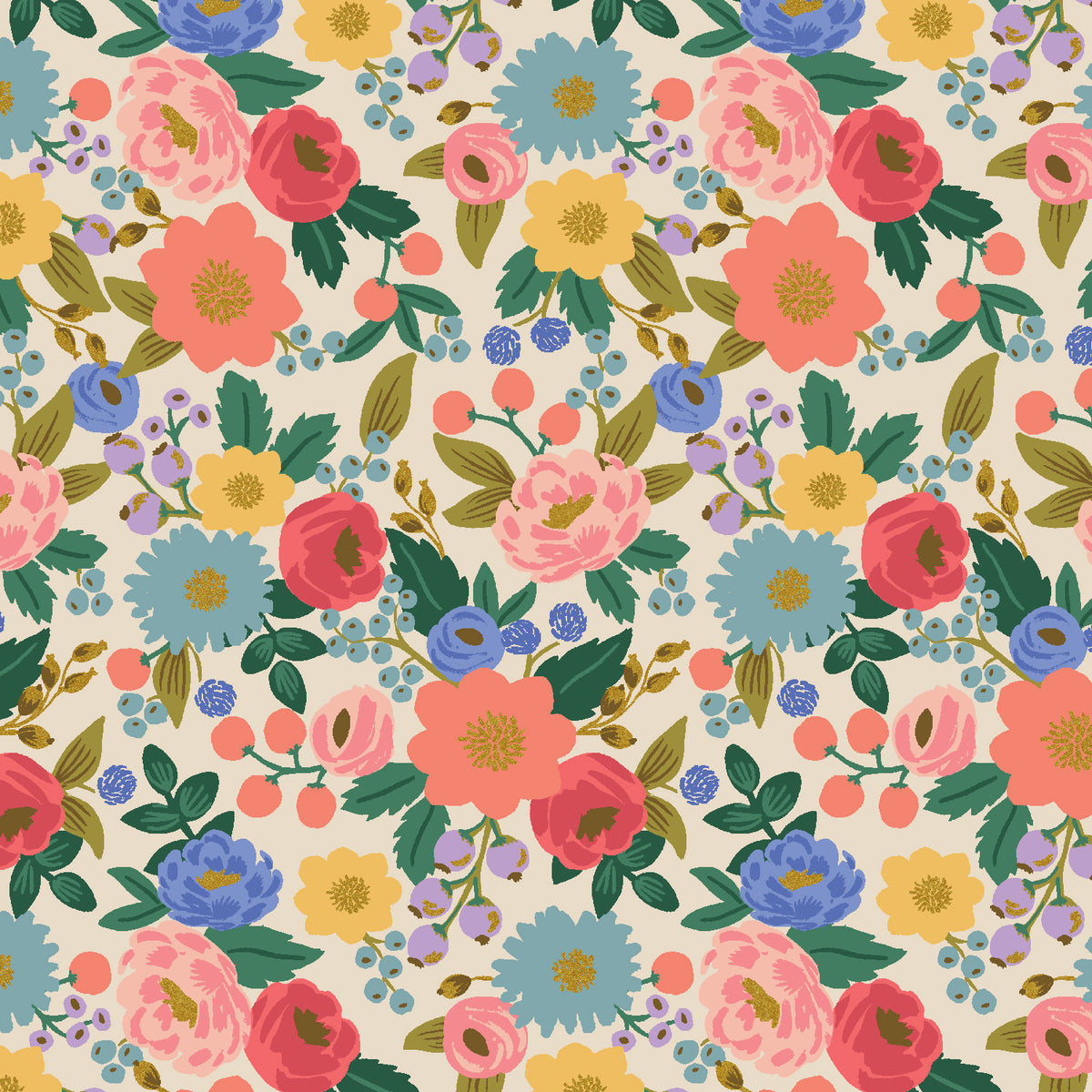 Cotton + Steel Rifle Paper Co. Vintage Garden Vintage Blossom - cream metallic - 50cm