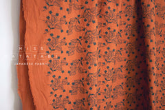 Japanese Fabric Shokunin Collection Sun-Dried Embroidered Vines Cotton Batiste - orange - 50cm