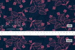 Japanese Fabric Shokunin Collection Sun-Dried Embroidered Vines Cotton Batiste - navy blue - 50cm