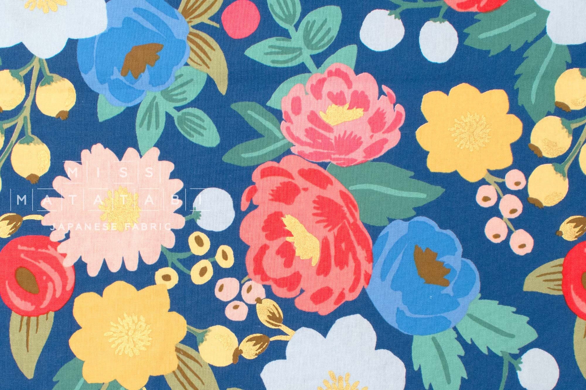 Cotton + Steel Rifle Paper Co. Vintage Garden Vintage Blossom Canvas - blue metallic - 50cm