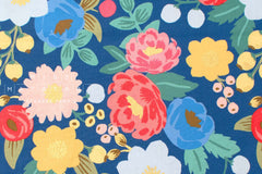 Cotton + Steel Rifle Paper Co. Vintage Garden Vintage Blossom Canvas - blue metallic - 50cm
