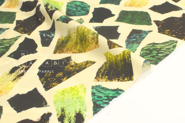 Japanese Fabric Foliage Collage - green, yellow - 50cm