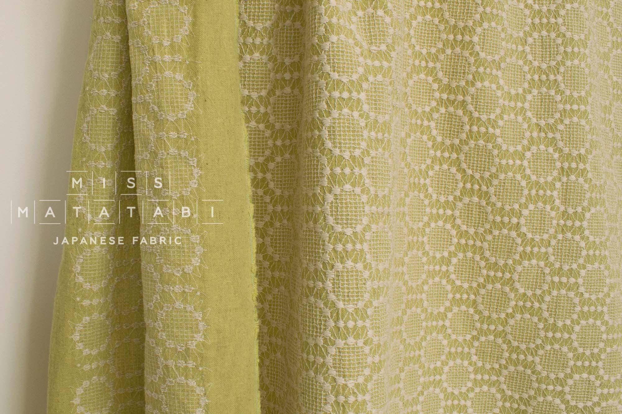 Japanese Fabric Shokunin Collection Sun-Dried Embroidered Linen Blend - pistachio green -  50cm