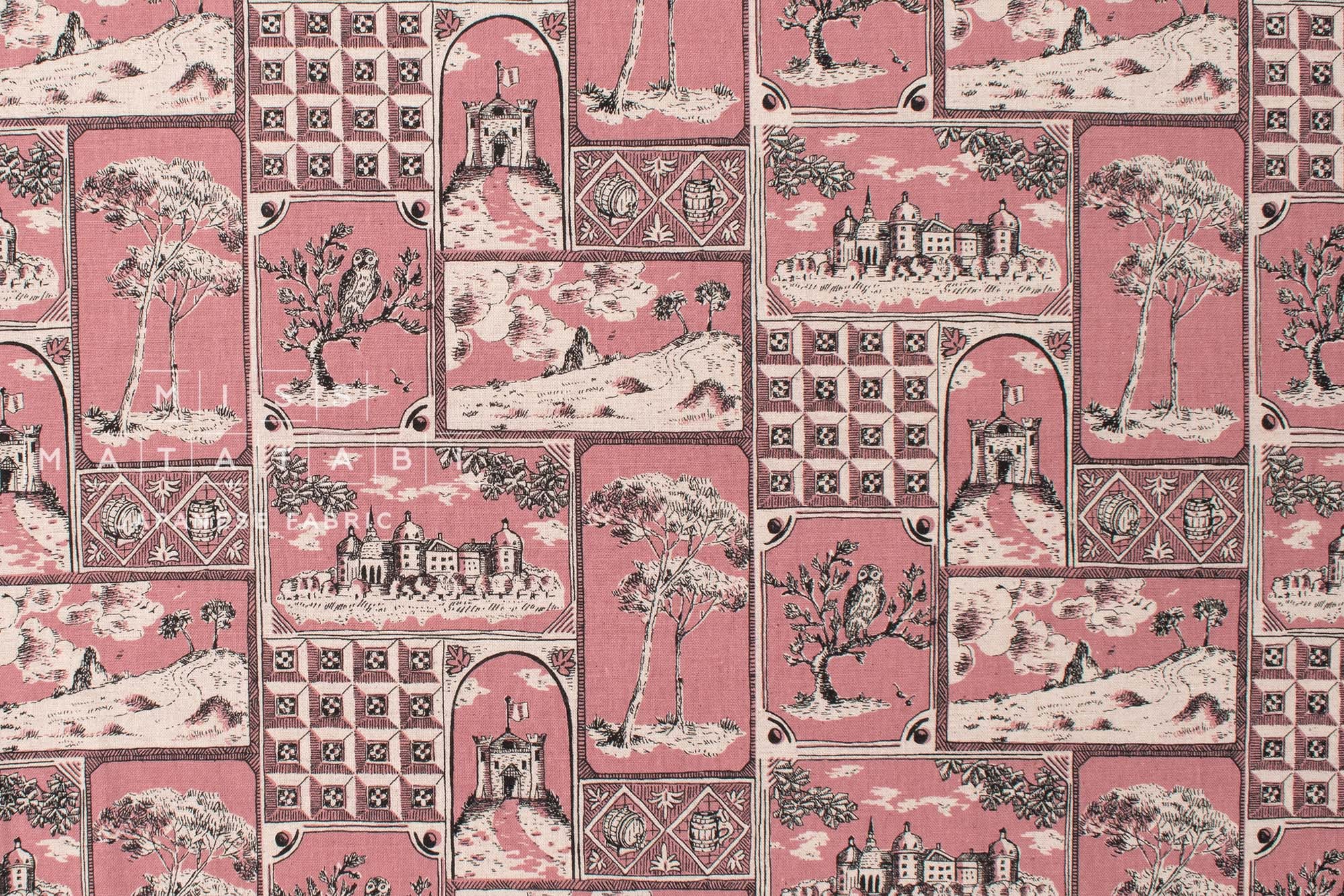 Japanese Fabric Castles Linen Blend - pink - 50cm