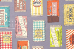 Japanese Fabric Kokka Chocolate Bars - grey mauve - 50cm