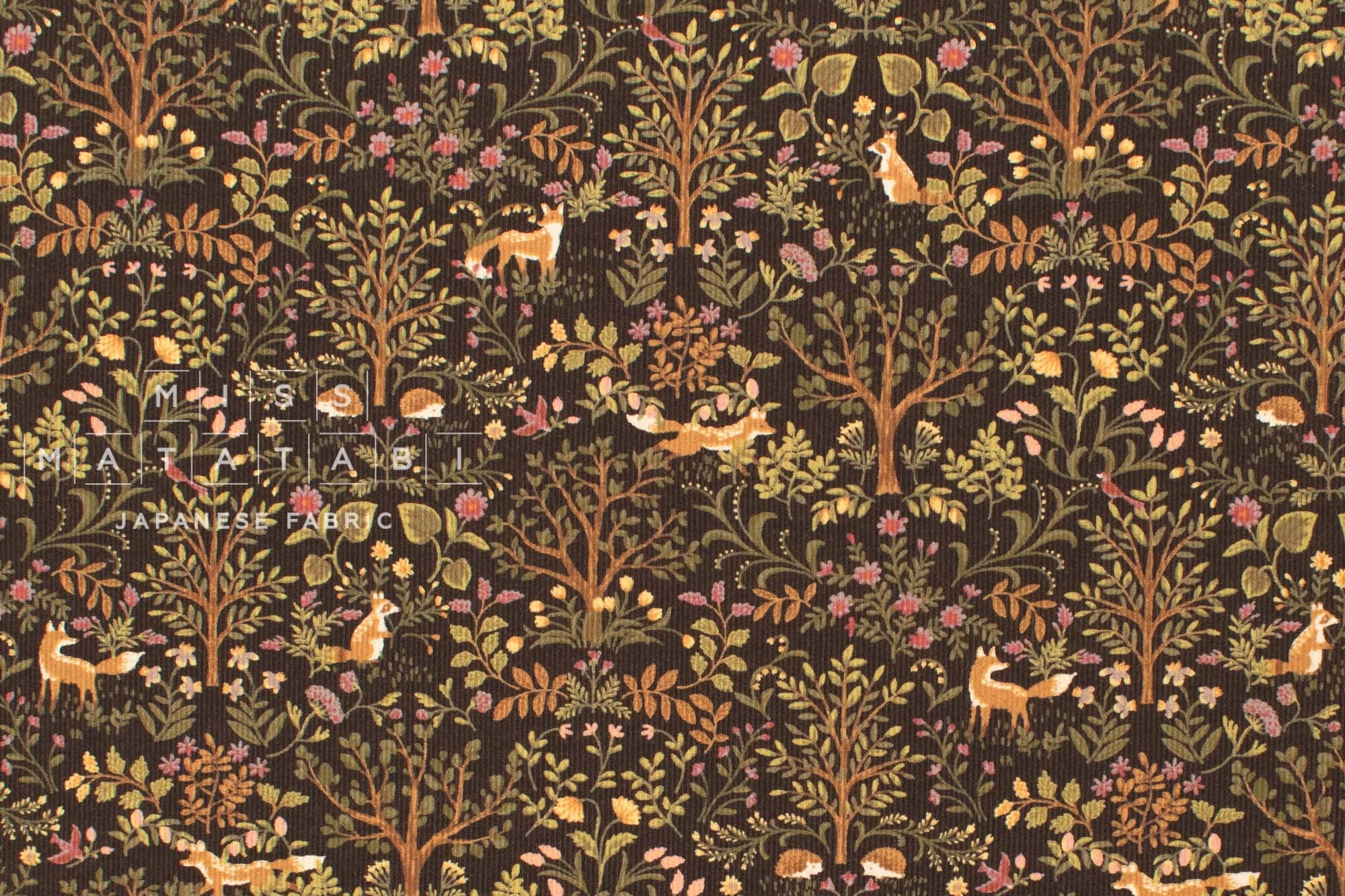 Japanese Fabric Corduroy Where the Animals Meet - C - 50cm