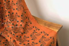 Japanese Fabric Shokunin Collection Sun-Dried Embroidered Vines Cotton Batiste - orange - 50cm