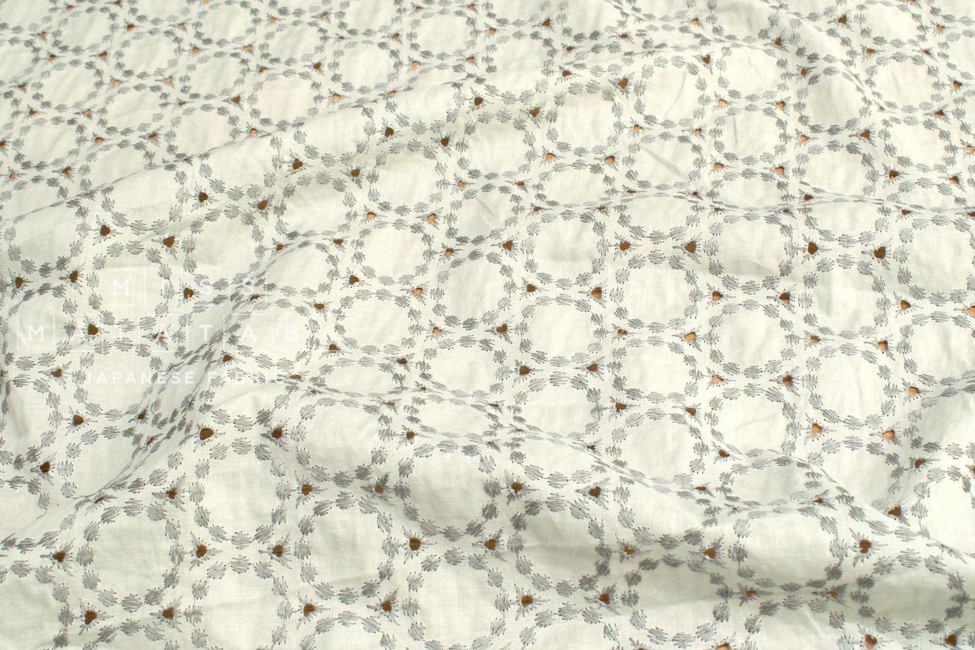 Japanese Fabric Embroidered Scallop Selvedge Broderie Anglaise - grey - 50cm