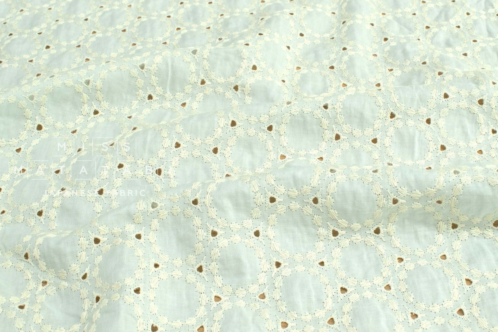 Japanese Fabric Embroidered Scallop Selvedge Broderie Anglaise - light aqua - 50cm