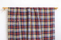 DEADSTOCK Japanese Fabric 100% Linen Check Plaid - 37 -  50cm