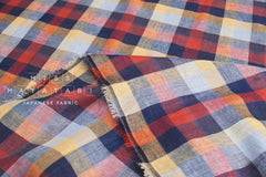 DEADSTOCK Japanese Fabric 100% Linen Check Plaid - 37 -  50cm