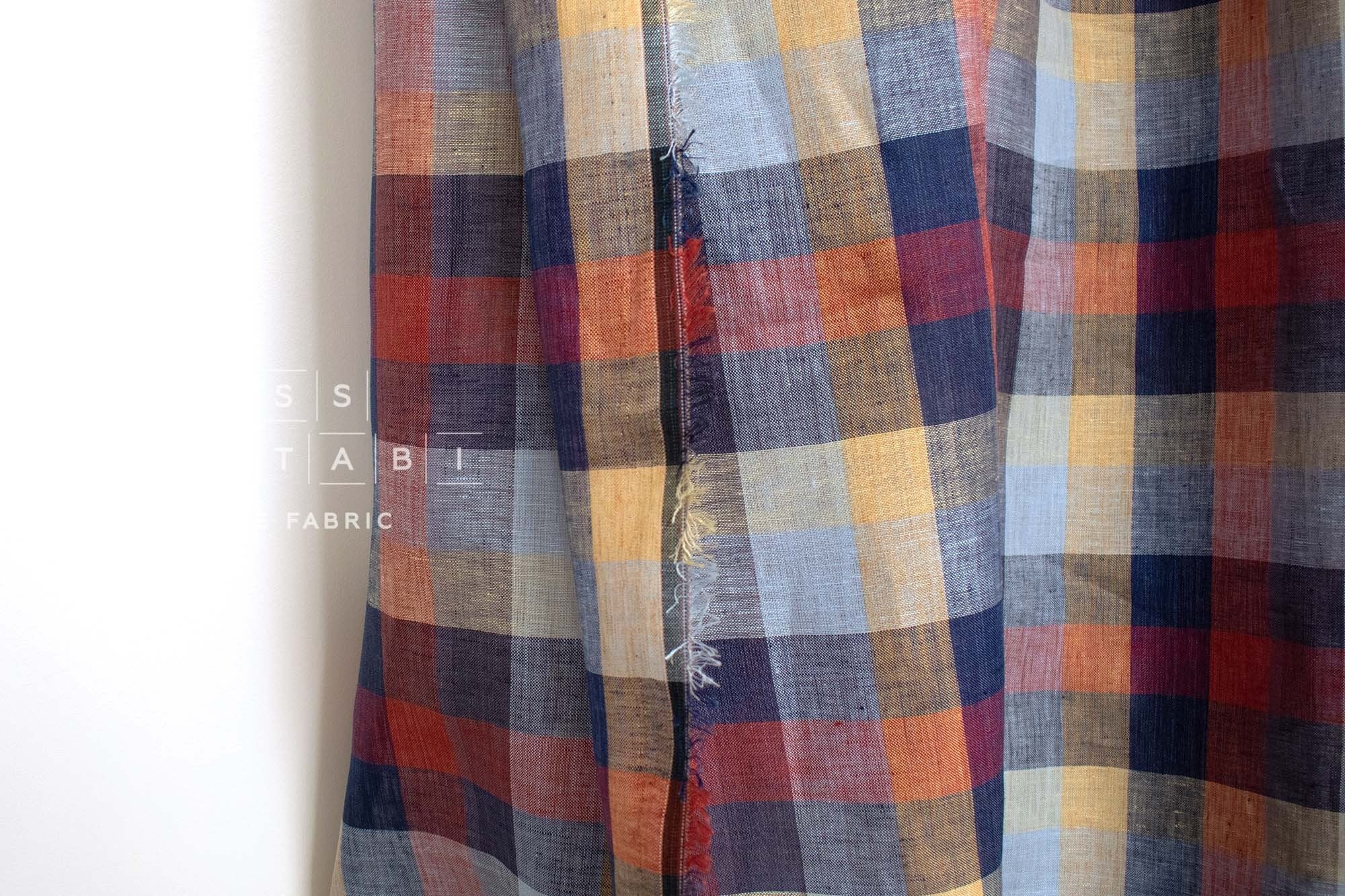 DEADSTOCK Japanese Fabric 100% Linen Check Plaid - 37 -  50cm