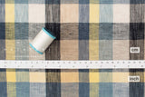 DEADSTOCK Japanese Fabric 100% Linen Check Plaid - 7 -  50cm