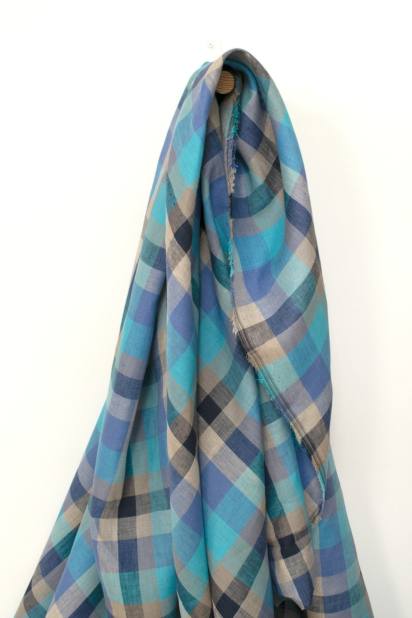 DEADSTOCK Japanese Fabric 100% Linen Check Plaid - 9 -  50cm