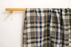 DEADSTOCK Japanese Fabric 100% Linen Check Plaid - 12 -  50cm