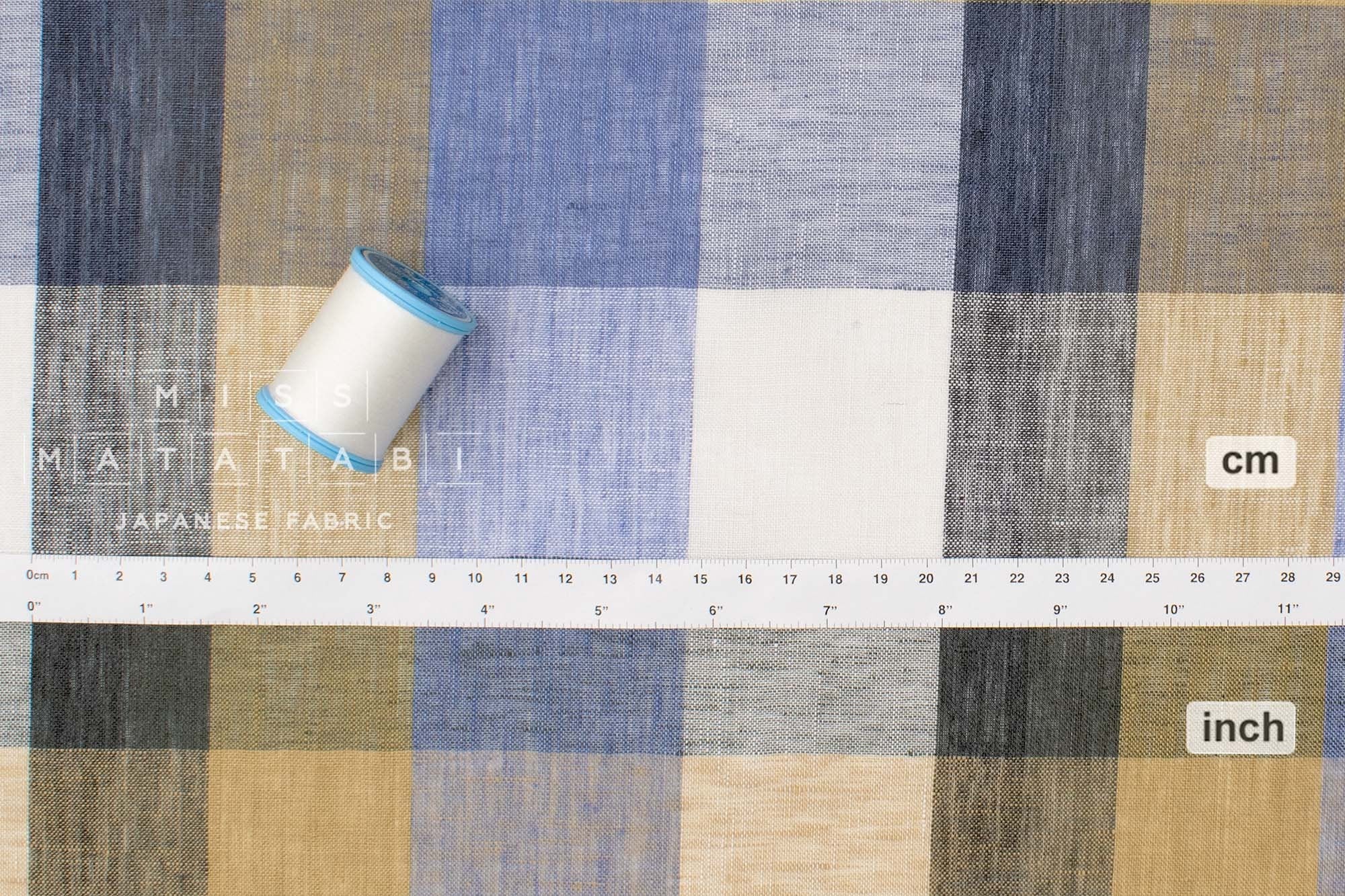 DEADSTOCK Japanese Fabric 100% Linen Check Plaid - 23 -  50cm
