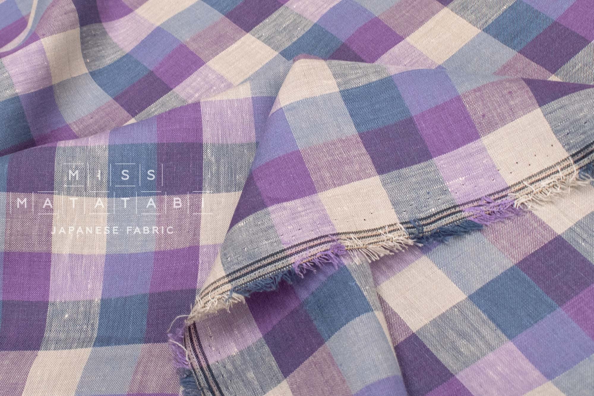 DEADSTOCK Japanese Fabric 100% Linen Check Plaid - 6 -  50cm