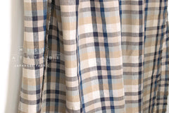 DEADSTOCK Japanese Fabric 100% Linen Check Plaid - 10 -  50cm