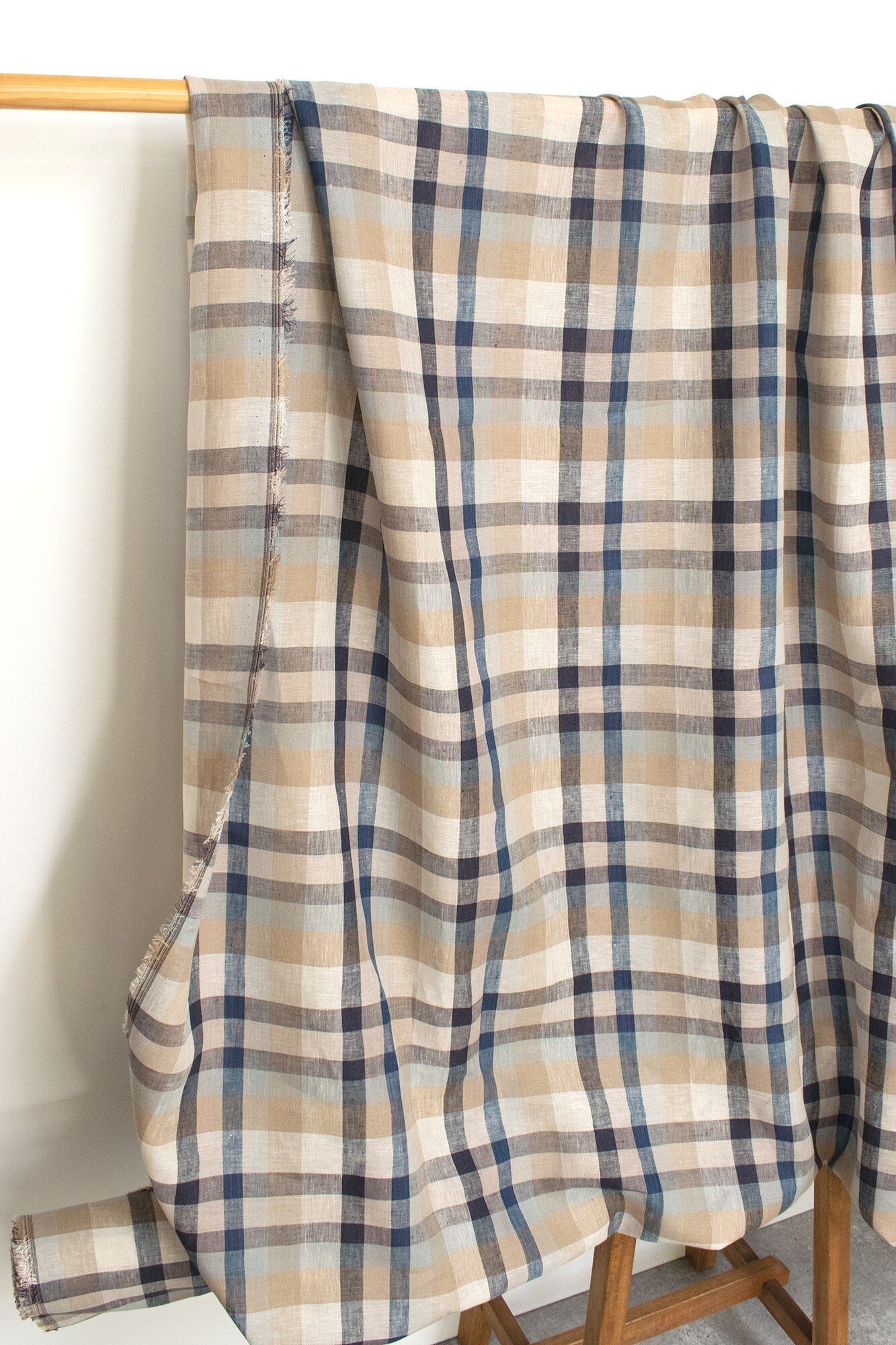 DEADSTOCK Japanese Fabric 100% Linen Check Plaid - 10 -  50cm