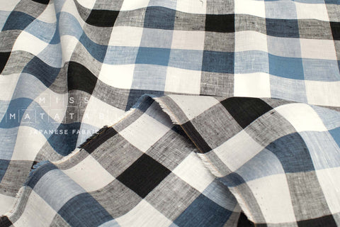 DEADSTOCK Japanese Fabric 100% Linen Check Plaid - 2 -  50cm