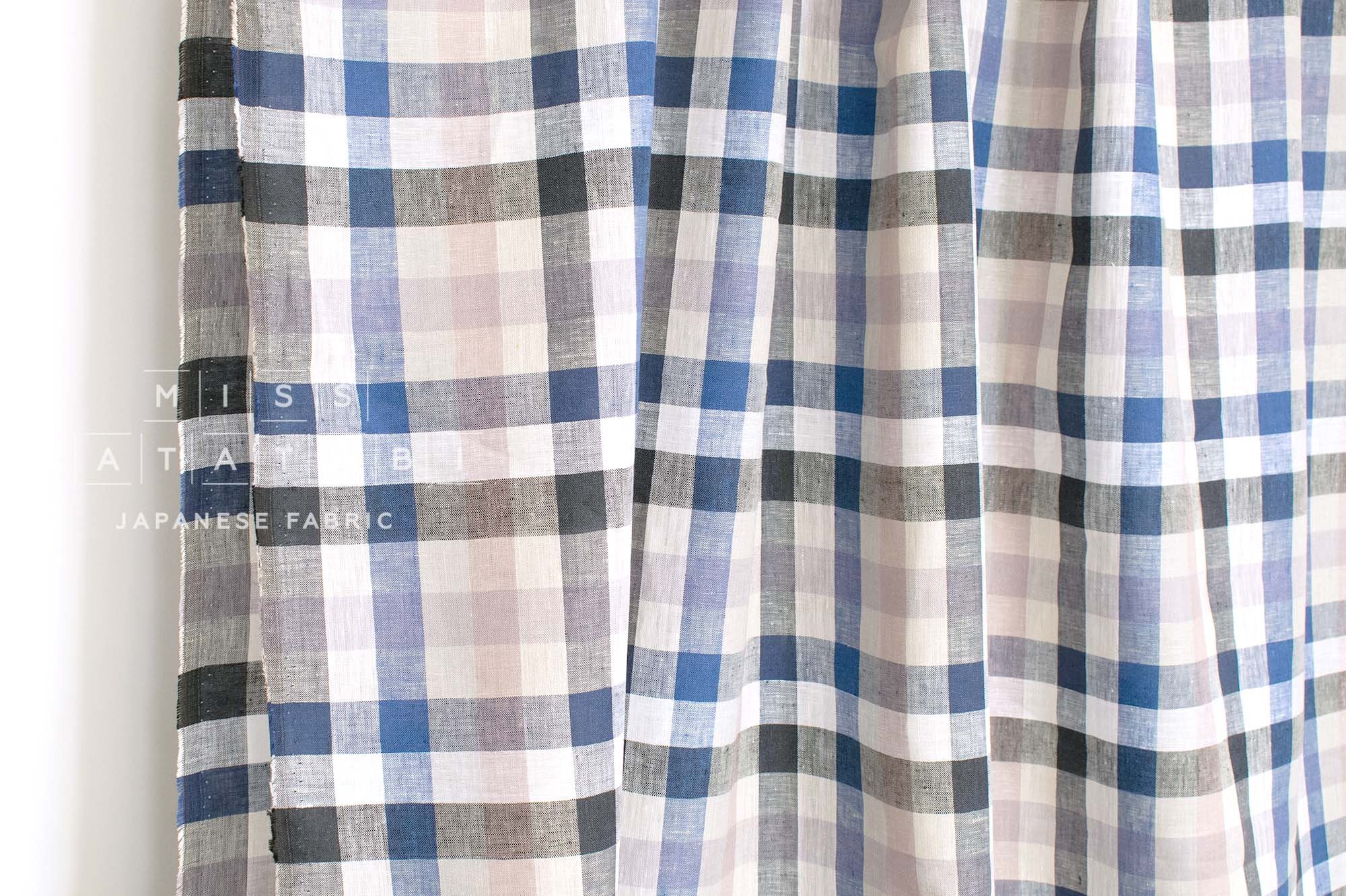 DEADSTOCK Japanese Fabric 100% Linen Check Plaid - 46 -  50cm