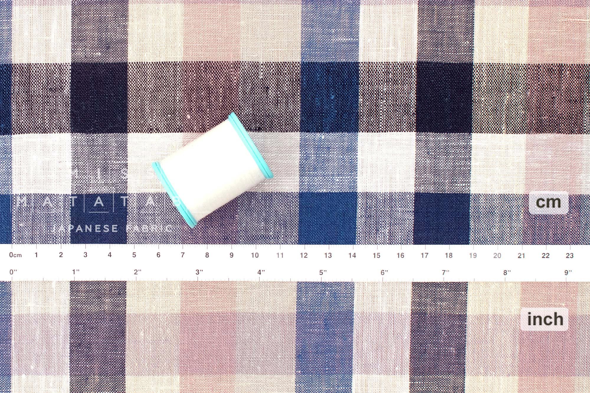 DEADSTOCK Japanese Fabric 100% Linen Check Plaid - 46 -  50cm