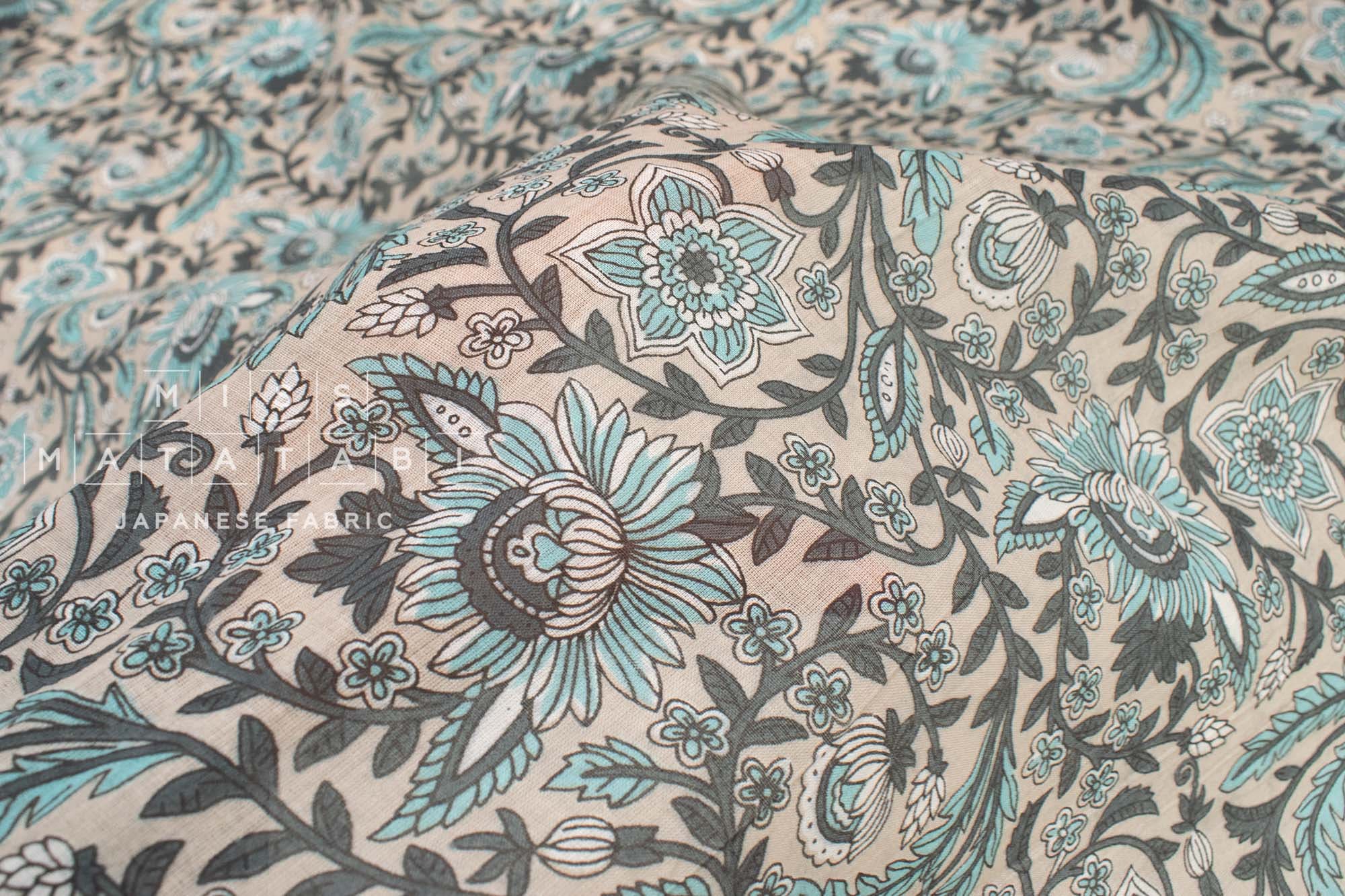 Hand Printed Indian Cotton Voile - G3 - 50cm