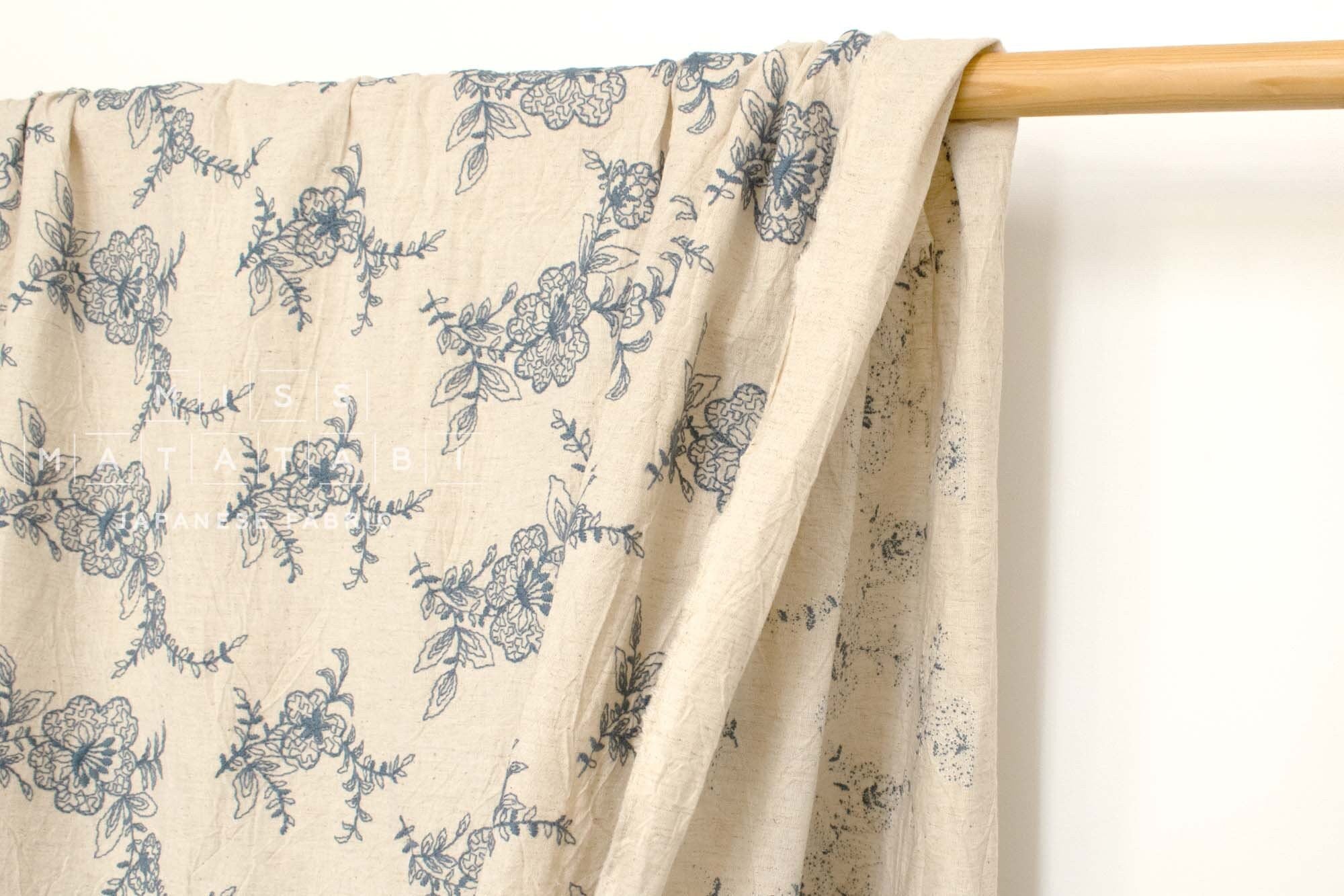 Japanese Fabric Shokunin Collection Yarn-Dyed Embroidered Linen Blend - cream - 50cm