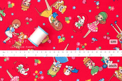 Japanese Fabric Retro Pop Girls - red - 50cm