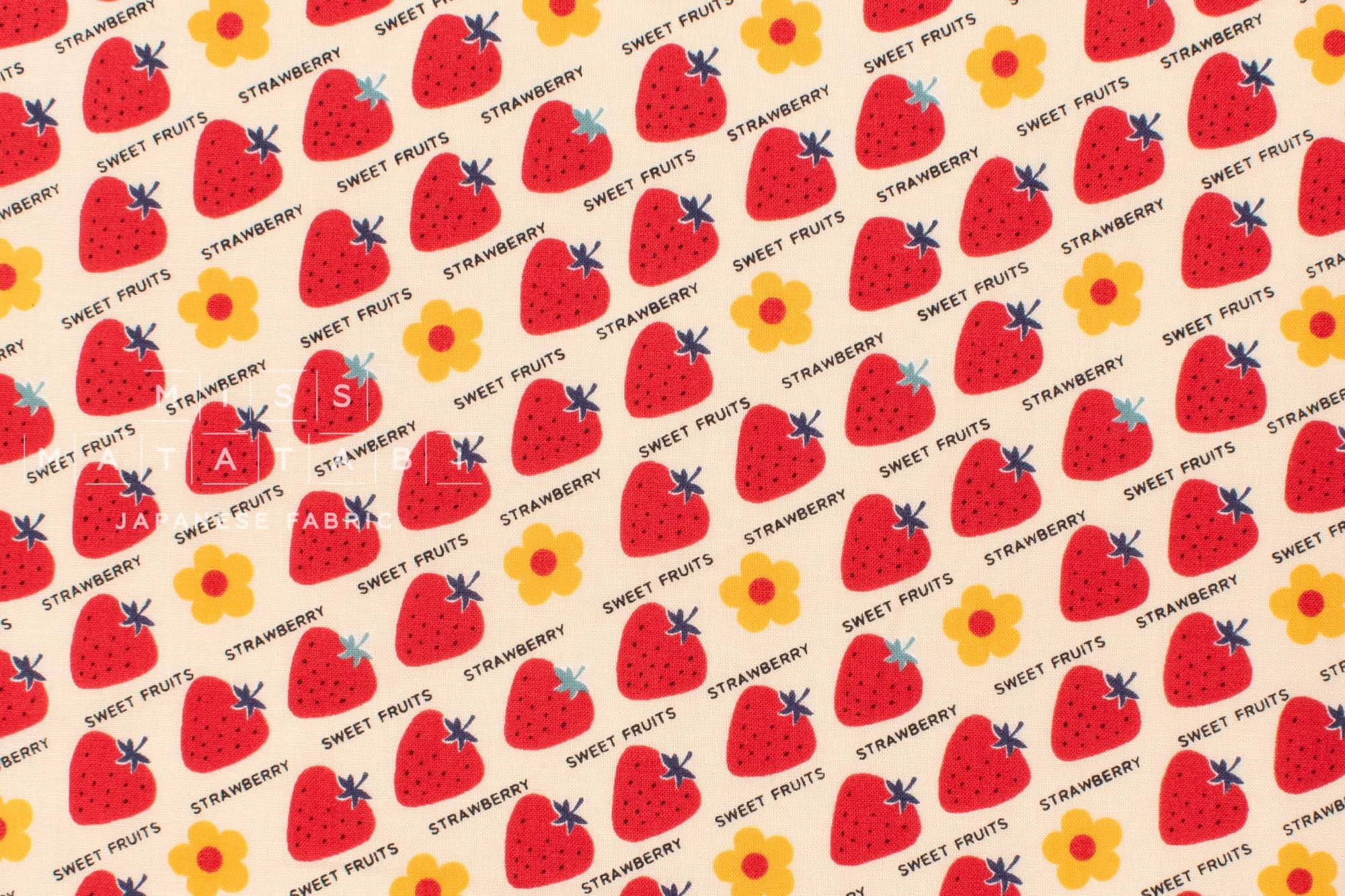 Japanese Fabric Kokka Retro Sweet Fruits Strawberry - A - 50cm