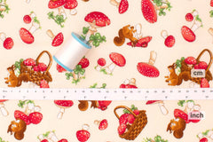Japanese Fabric Squirrels Collecting Mushrooms - cream - 50cm