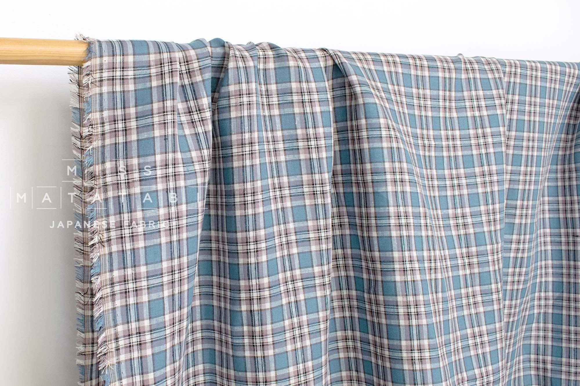 DEADSTOCK Japanese Fabric 100% Linen Check Plaid - 28 -  50cm