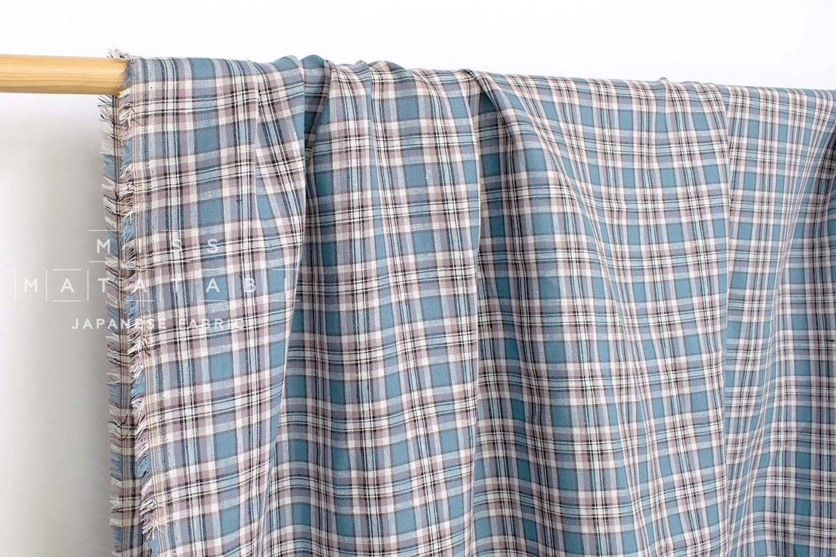 DEADSTOCK Japanese Fabric 100% Linen Check Plaid - 28 -  50cm