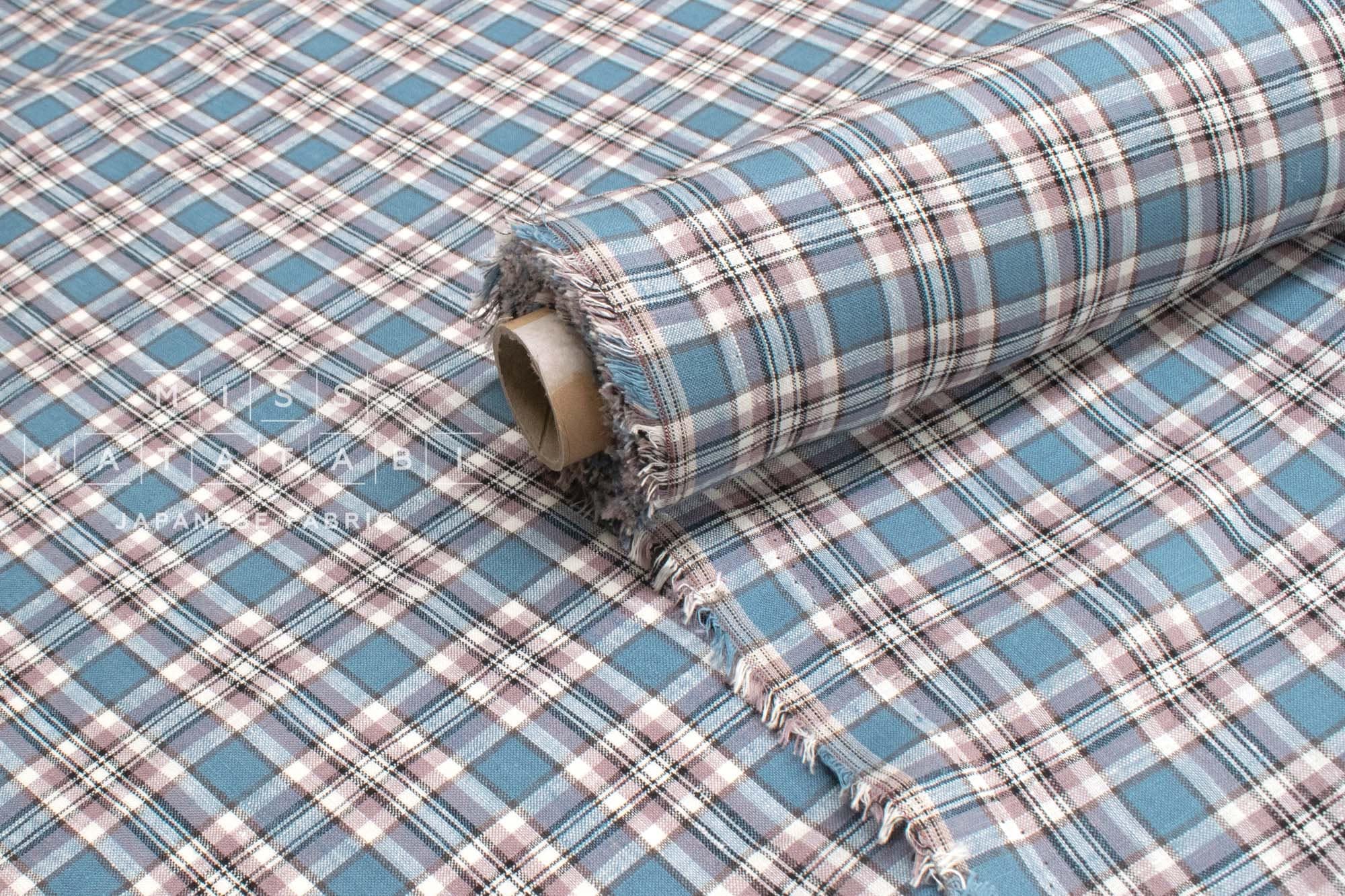 DEADSTOCK Japanese Fabric 100% Linen Check Plaid - 28 -  50cm