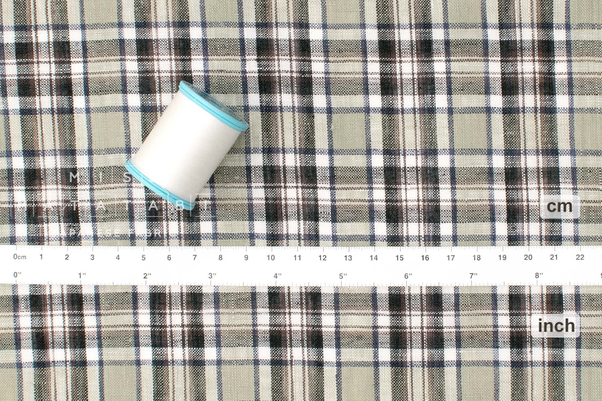 DEADSTOCK Japanese Fabric 100% Linen Check Plaid - 31 -  50cm