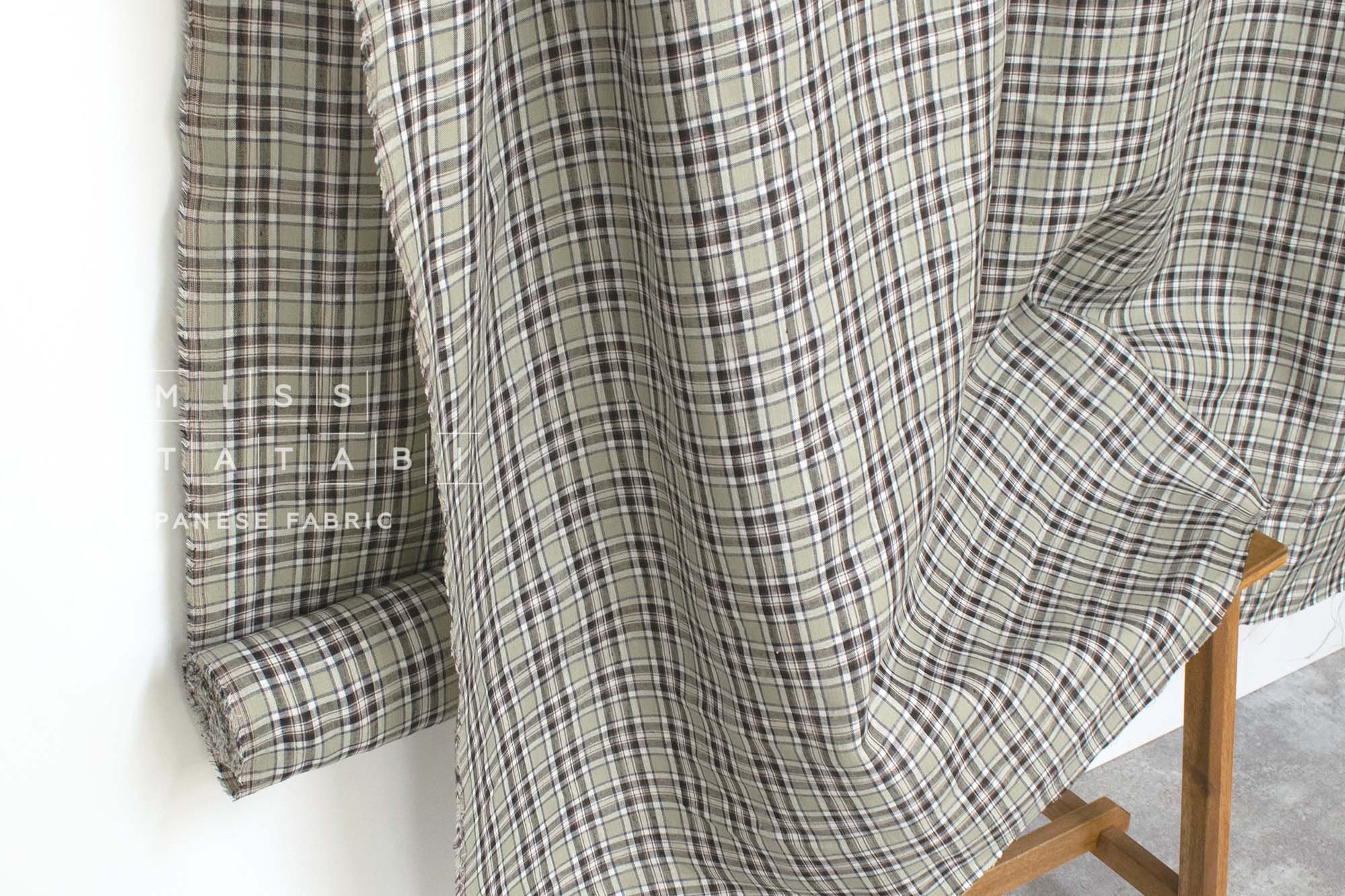 DEADSTOCK Japanese Fabric 100% Linen Check Plaid - 31 -  50cm