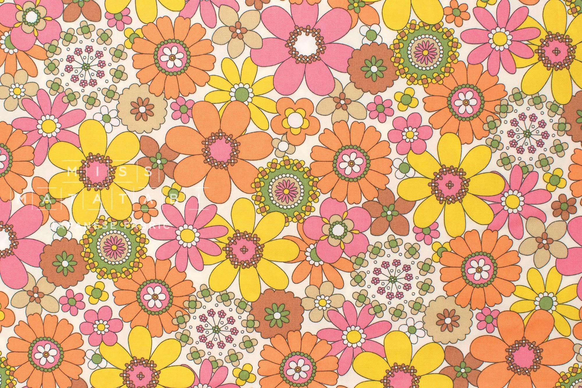 Japanese Fabric Retro Vintage Flowers - A - 50cm