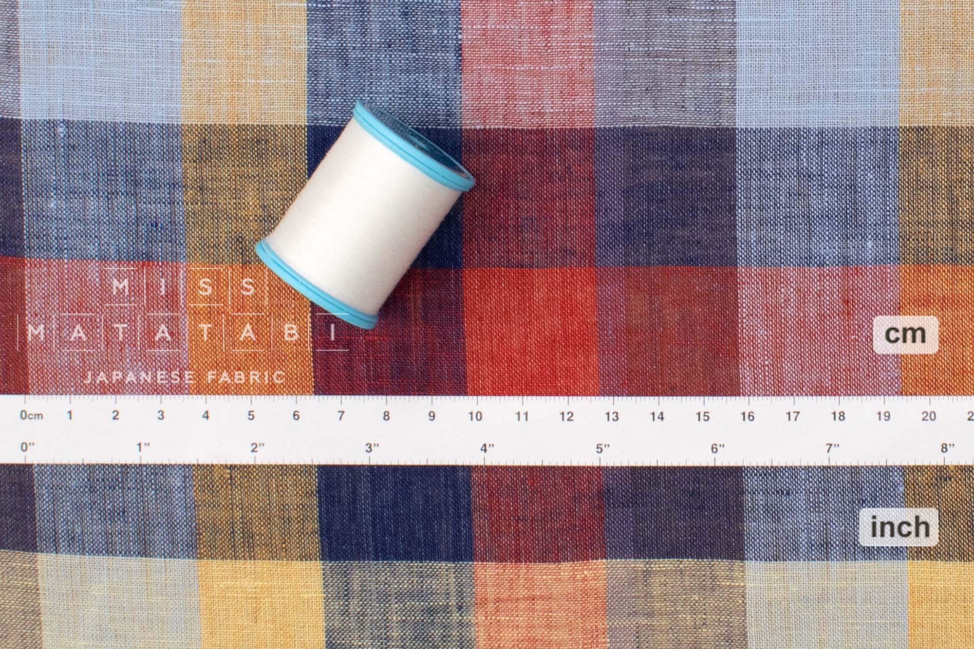 DEADSTOCK Japanese Fabric 100% Linen Check Plaid - 37 -  50cm