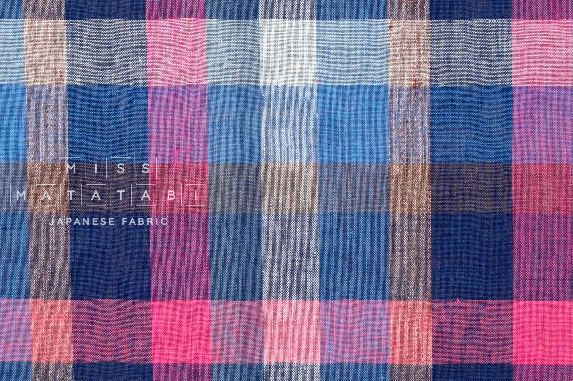 DEADSTOCK Japanese Fabric 100% Linen Check Plaid - 5 -  50cm