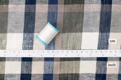 DEADSTOCK Japanese Fabric 100% Linen Check Plaid - 12 -  50cm