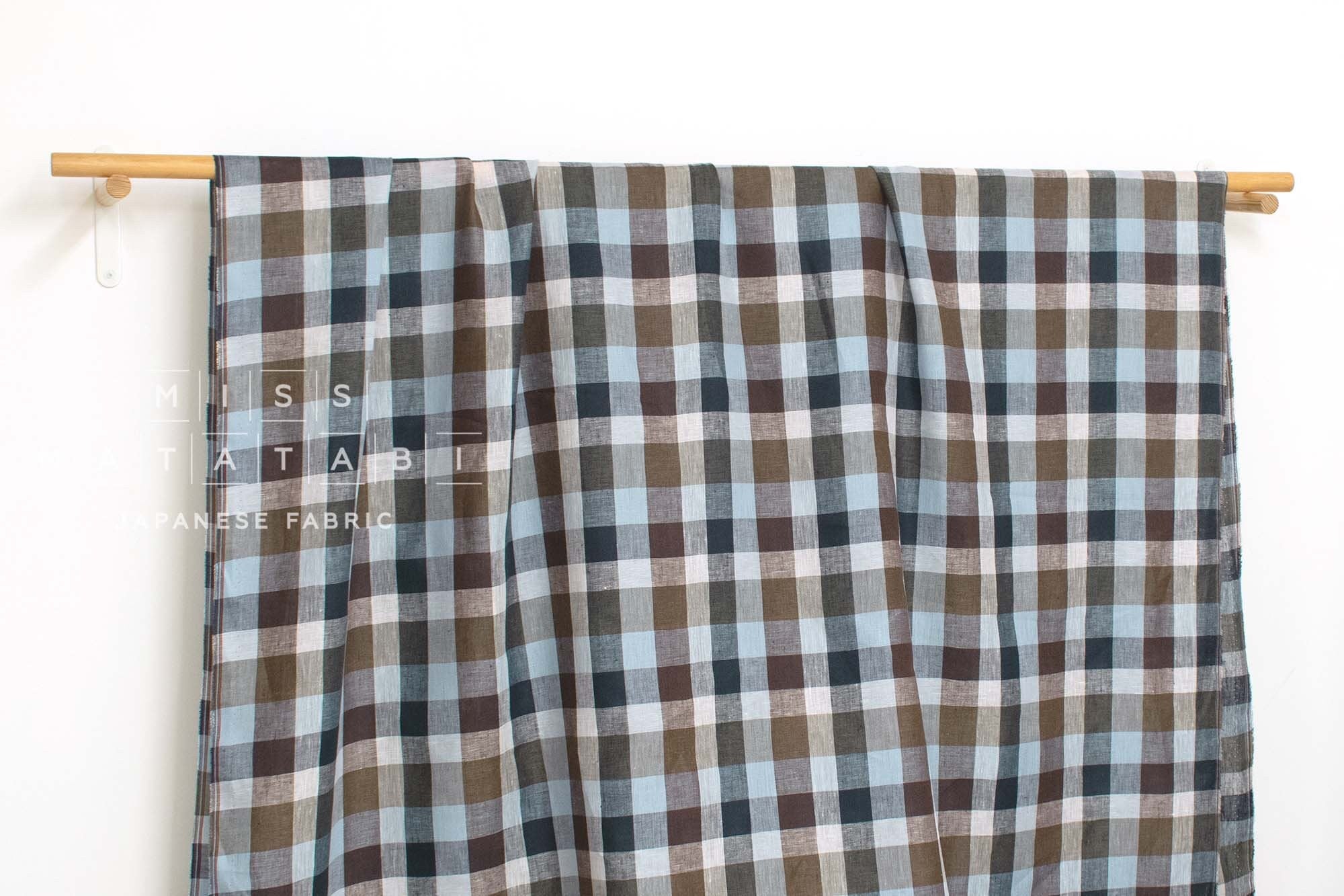 DEADSTOCK Japanese Fabric 100% Linen Check Plaid - 34 -  50cm